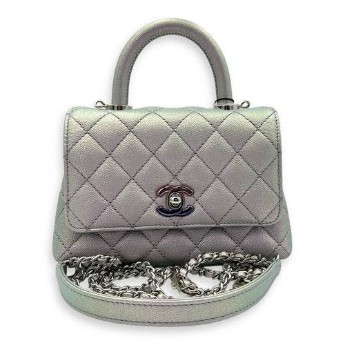 Coco Top Handle Bag Purple in Caviar Leather, Silver hardware