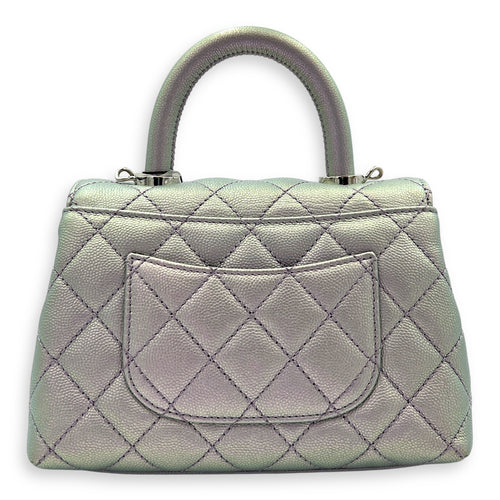 Coco Top Handle Bag Purple in Caviar Leather, Silver hardware