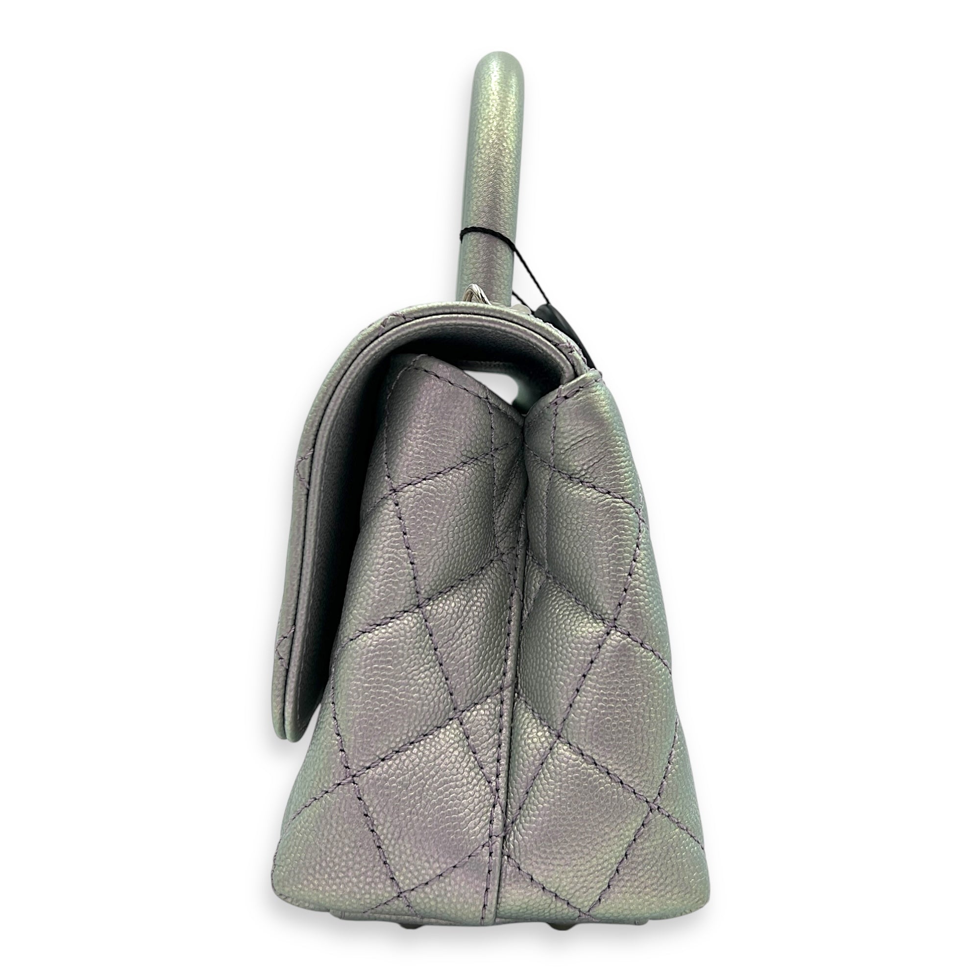 Coco Top Handle Bag Purple in Caviar Leather, Silver hardware