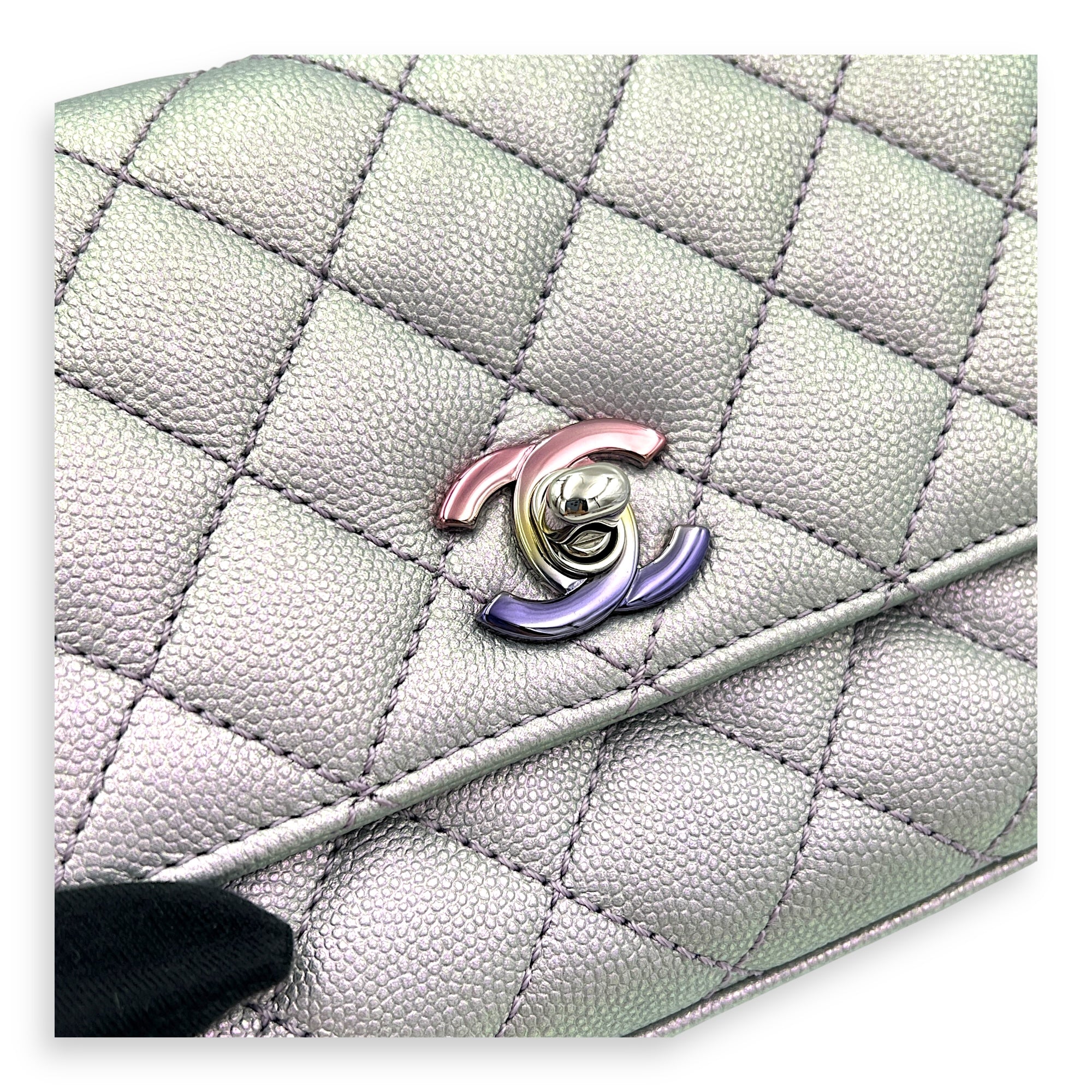 Coco Top Handle Bag Purple in Caviar Leather, Silver hardware
