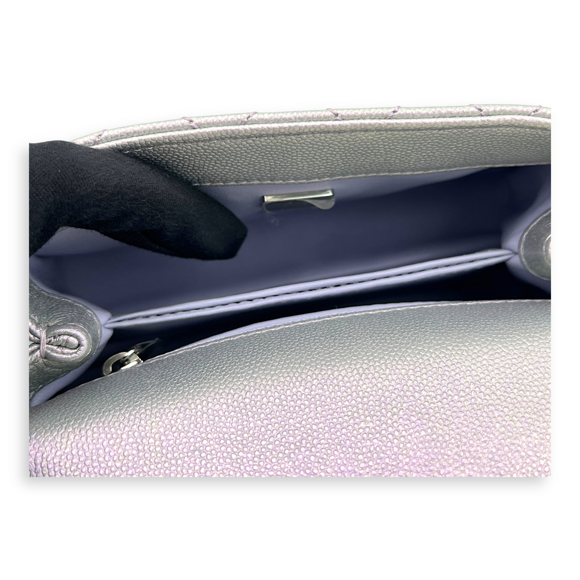 Coco Top Handle Bag Purple in Caviar Leather, Silver hardware