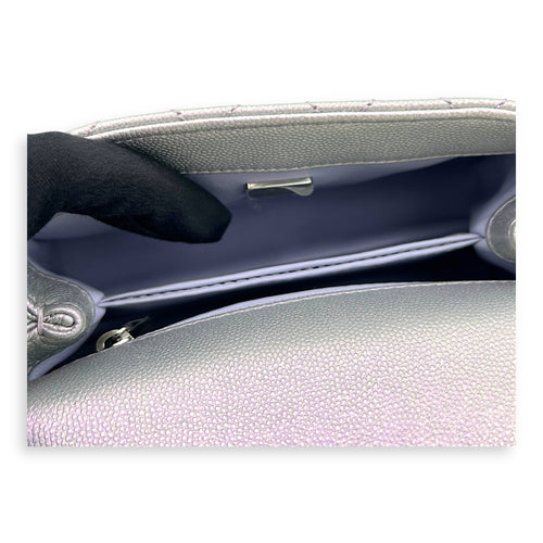 Coco Top Handle Bag Purple in Caviar Leather, Silver hardware