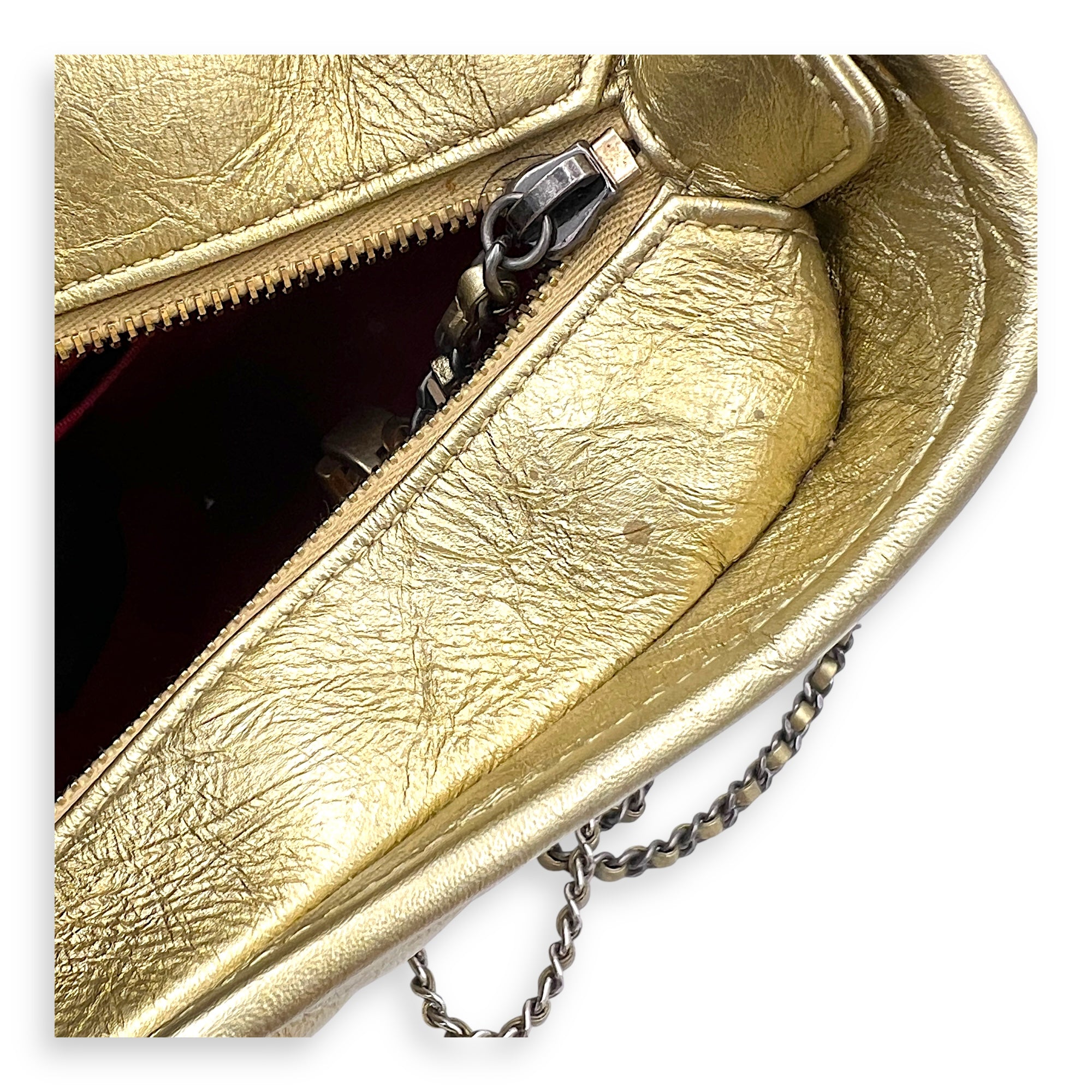 Gabrielle Medium Gold Shoulder Bag in Calfskin, Mixed hardware