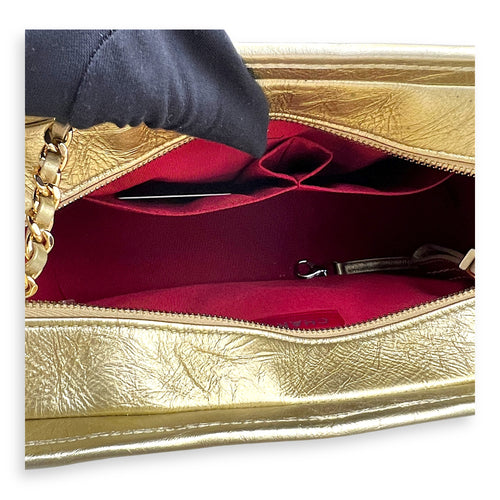 Gabrielle Medium Gold Shoulder Bag in Calfskin, Mixed hardware
