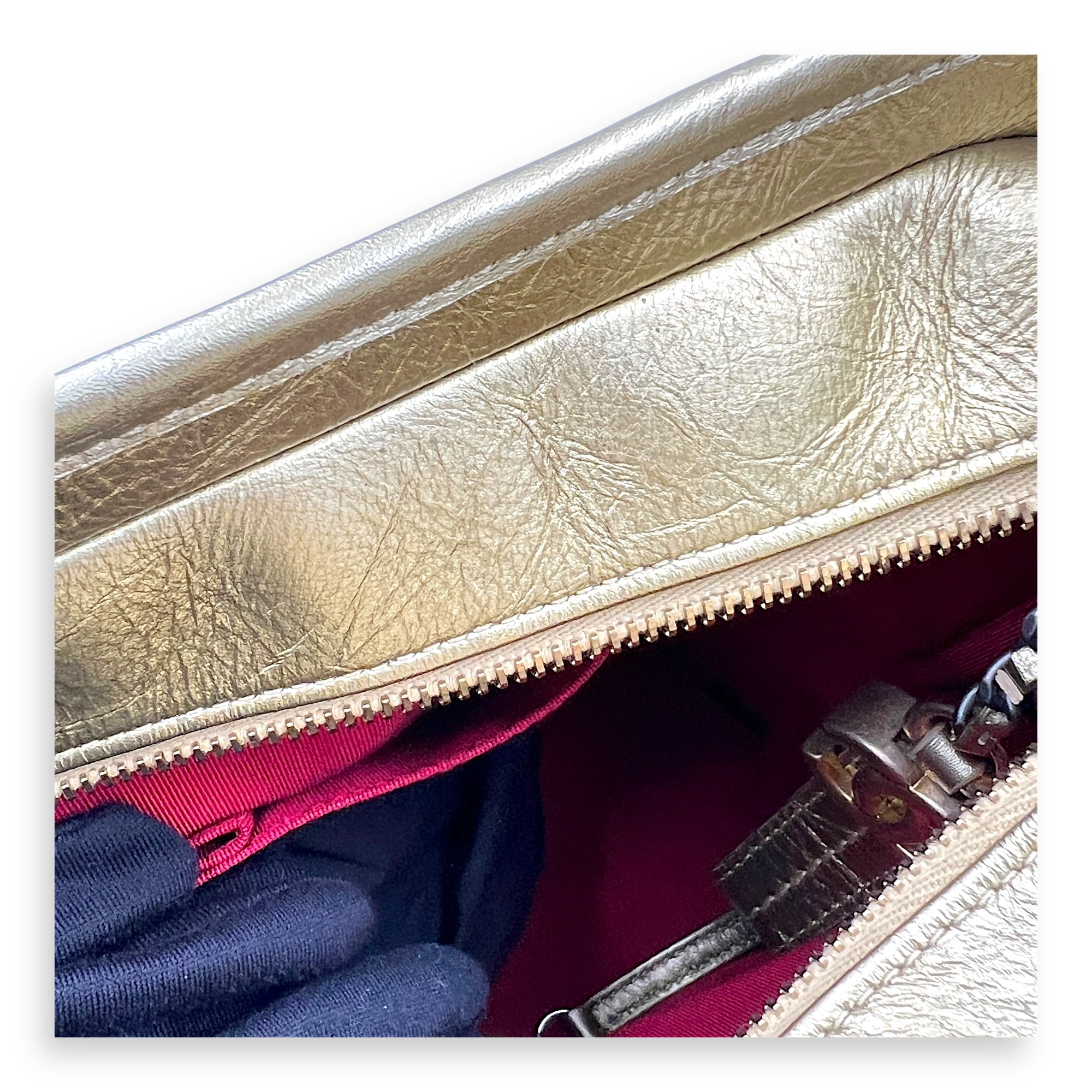 Gabrielle Medium Gold Shoulder Bag in Calfskin, Mixed hardware