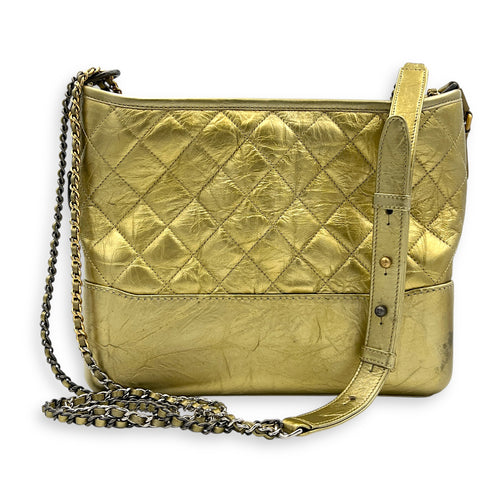 Gabrielle Medium Gold Shoulder Bag in Calfskin, Mixed hardware
