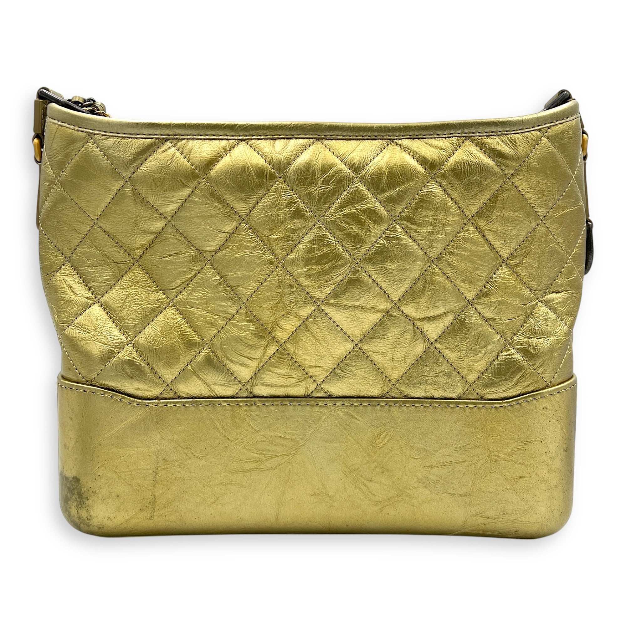 Gabrielle Medium Gold Shoulder Bag in Calfskin, Mixed hardware
