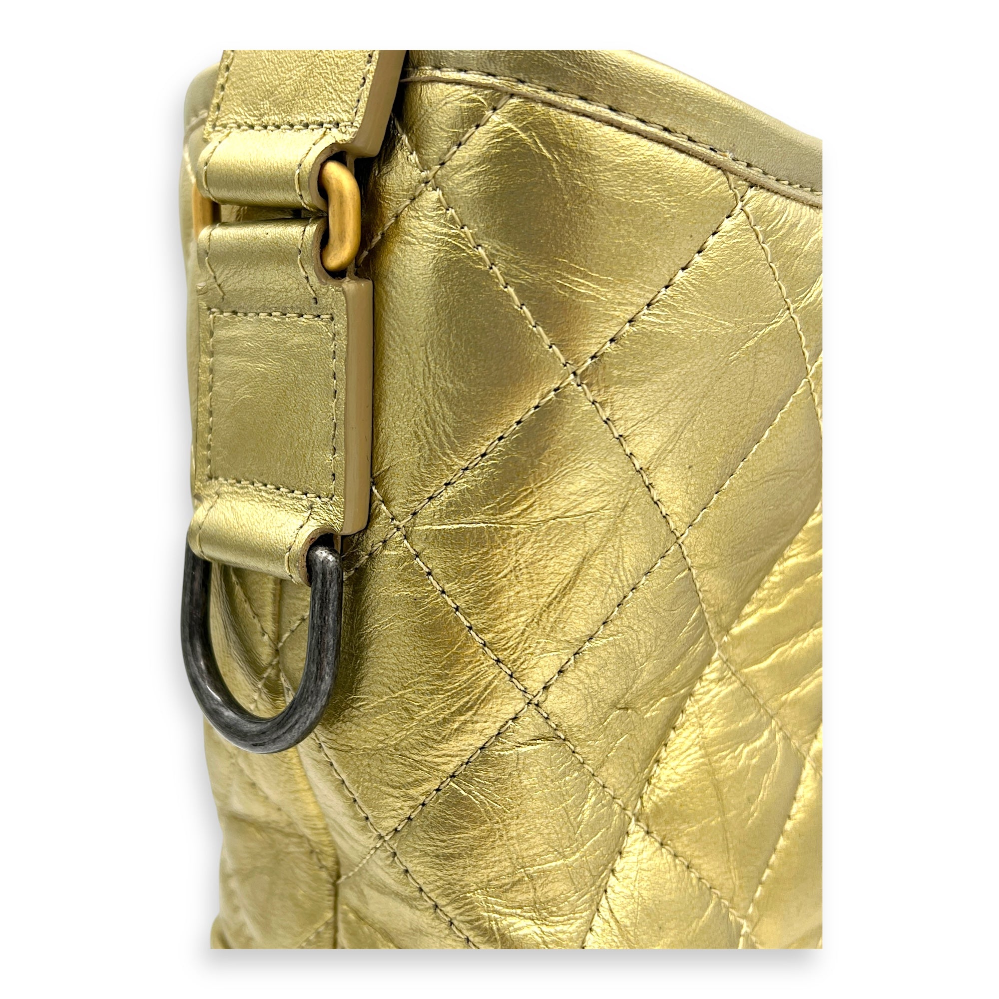 Gabrielle Medium Gold Shoulder Bag in Calfskin, Mixed hardware
