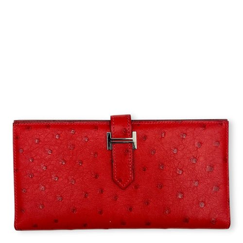 BEARN SOUFFLET Red in Ostrich, Silver hardware