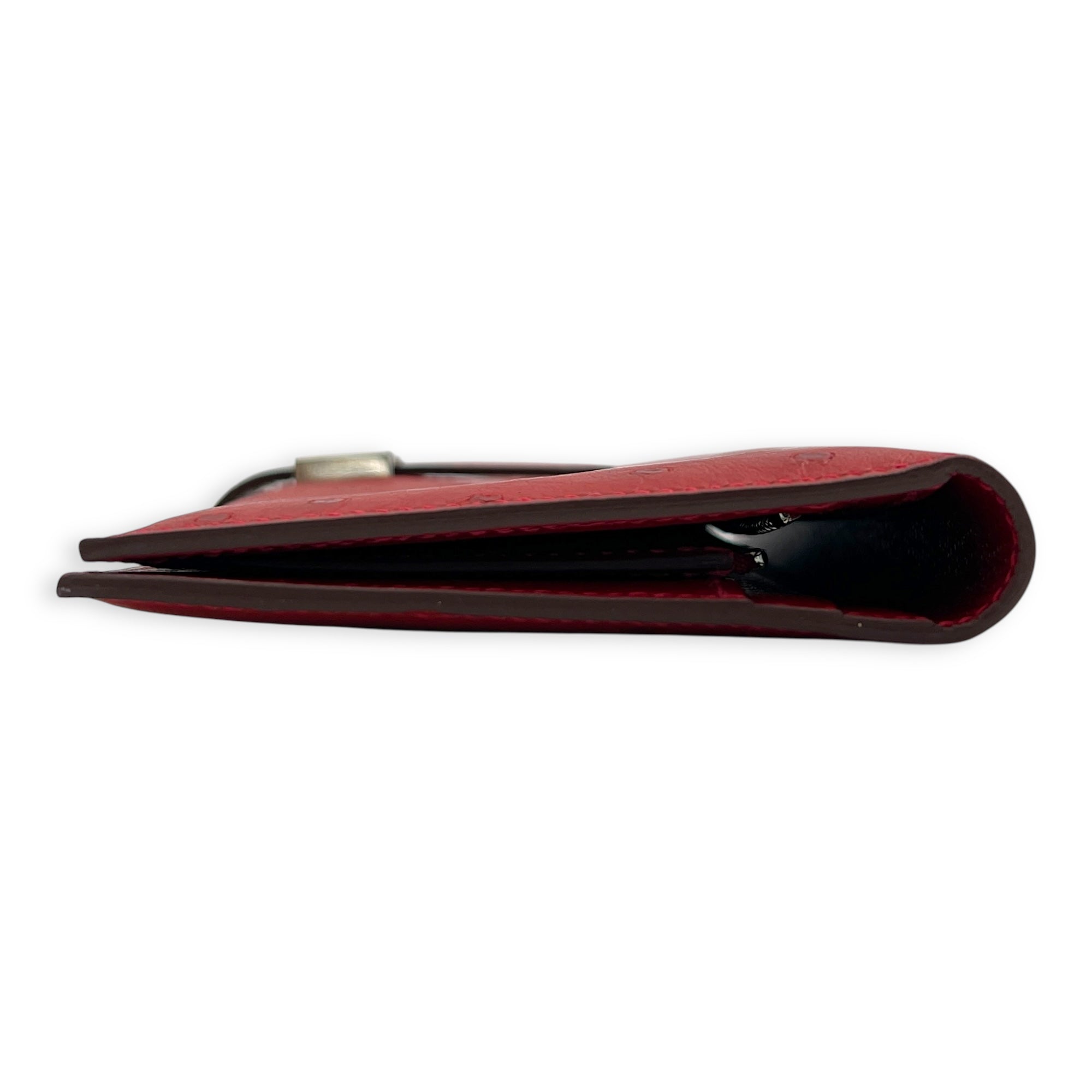 BEARN SOUFFLET Red in Ostrich, Silver hardware