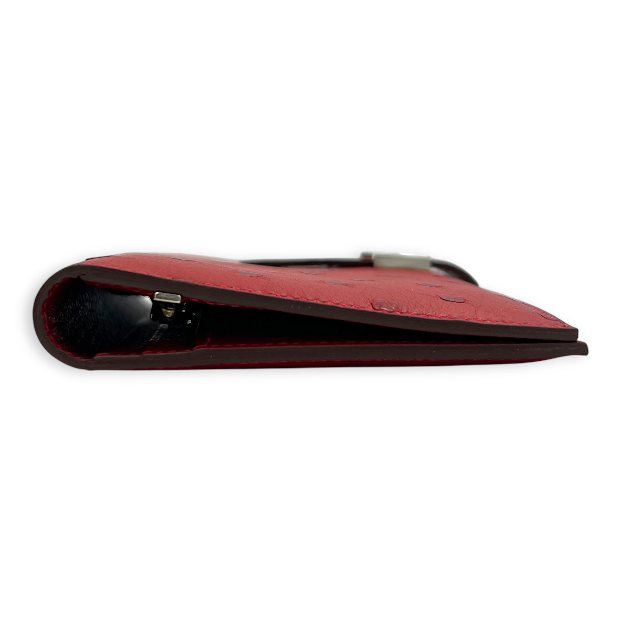 BEARN SOUFFLET Red in Ostrich, Silver hardware