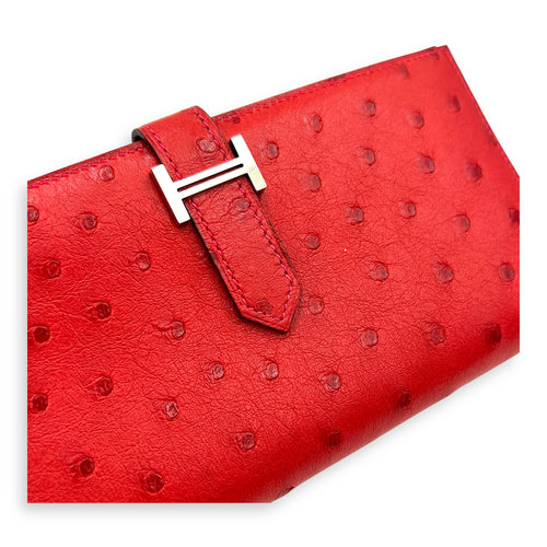 BEARN SOUFFLET Red in Ostrich, Silver hardware