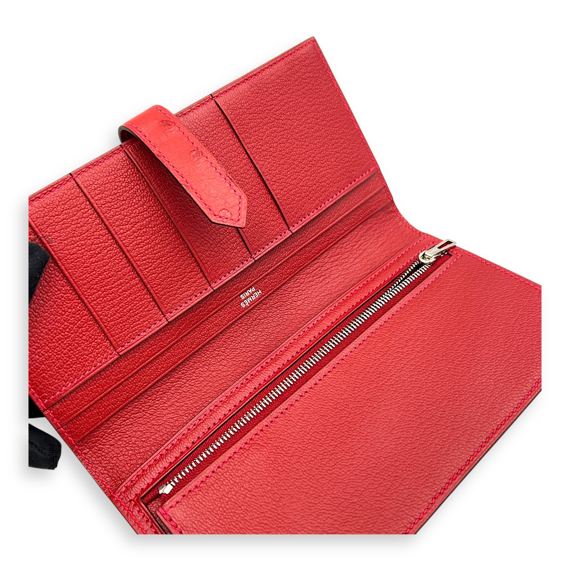 BEARN SOUFFLET Red in Ostrich, Silver hardware