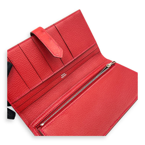 BEARN SOUFFLET Red in Ostrich, Silver hardware