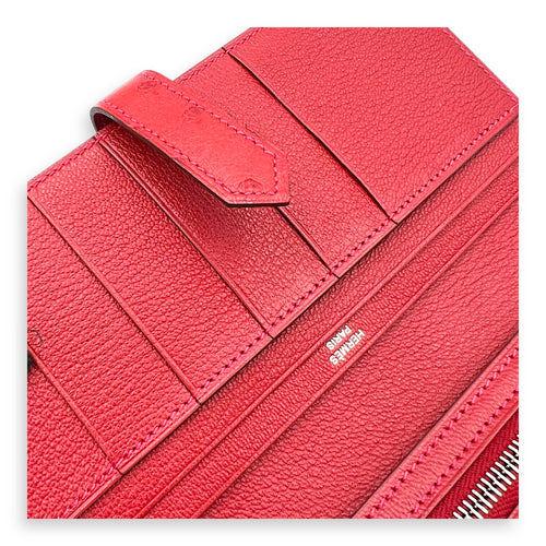BEARN SOUFFLET Red in Ostrich, Silver hardware