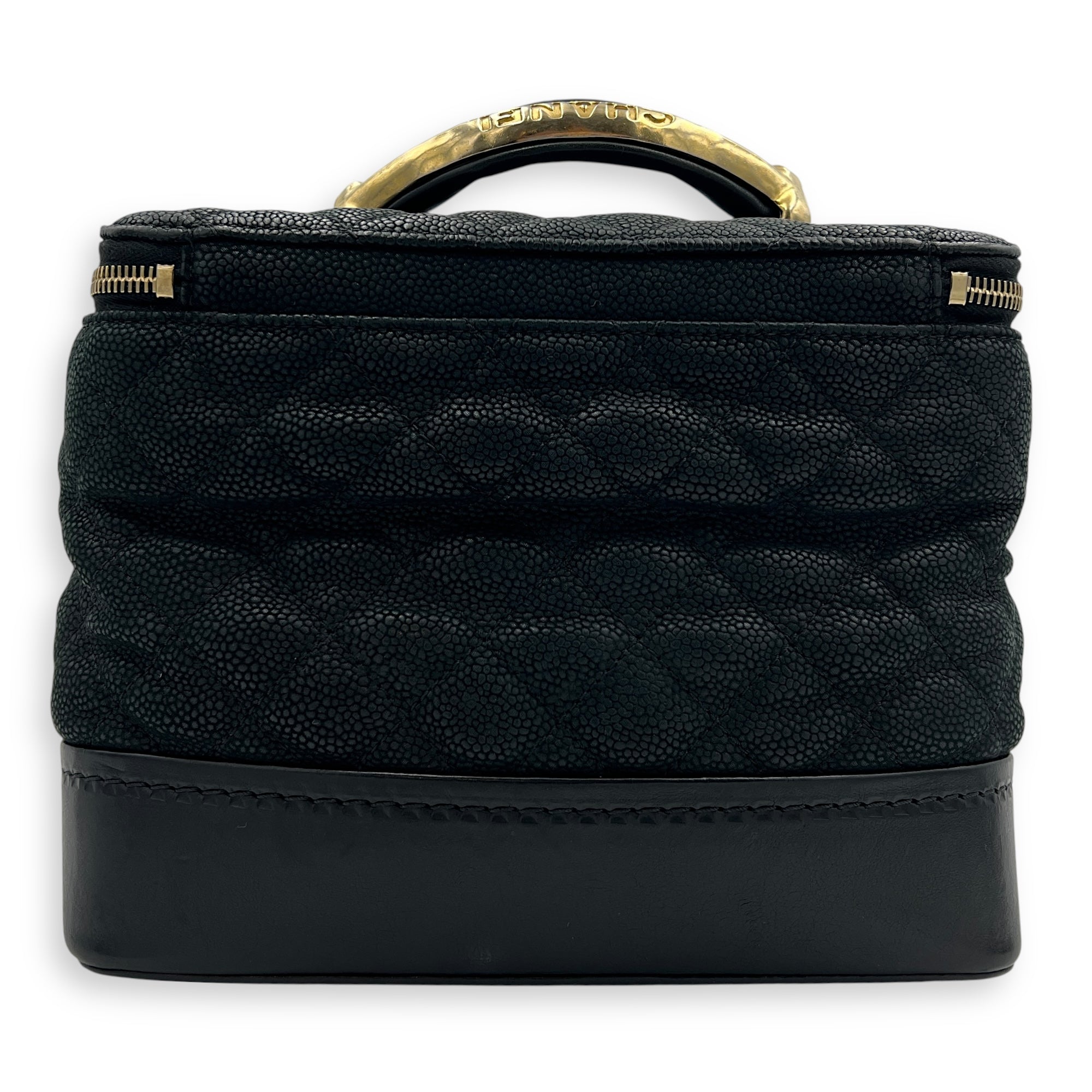 Globe Trotter Top Handle Bag Black in Caviar Leather, Gold hardware