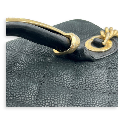 Globe Trotter Top Handle Bag Black in Caviar Leather, Gold hardware