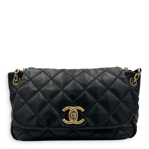 Retro Chain Accordion Shoulder Bag Black in Calfskin, Gold hardware