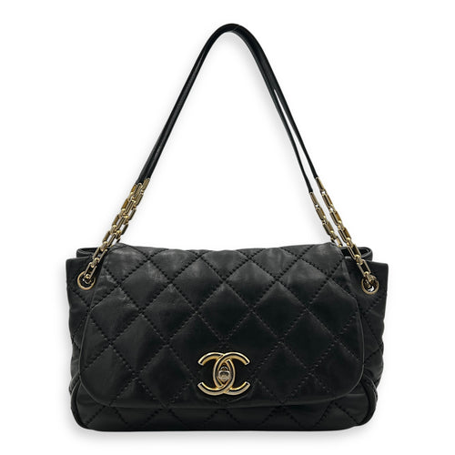 Retro Chain Accordion Shoulder Bag Black in Calfskin, Gold hardware