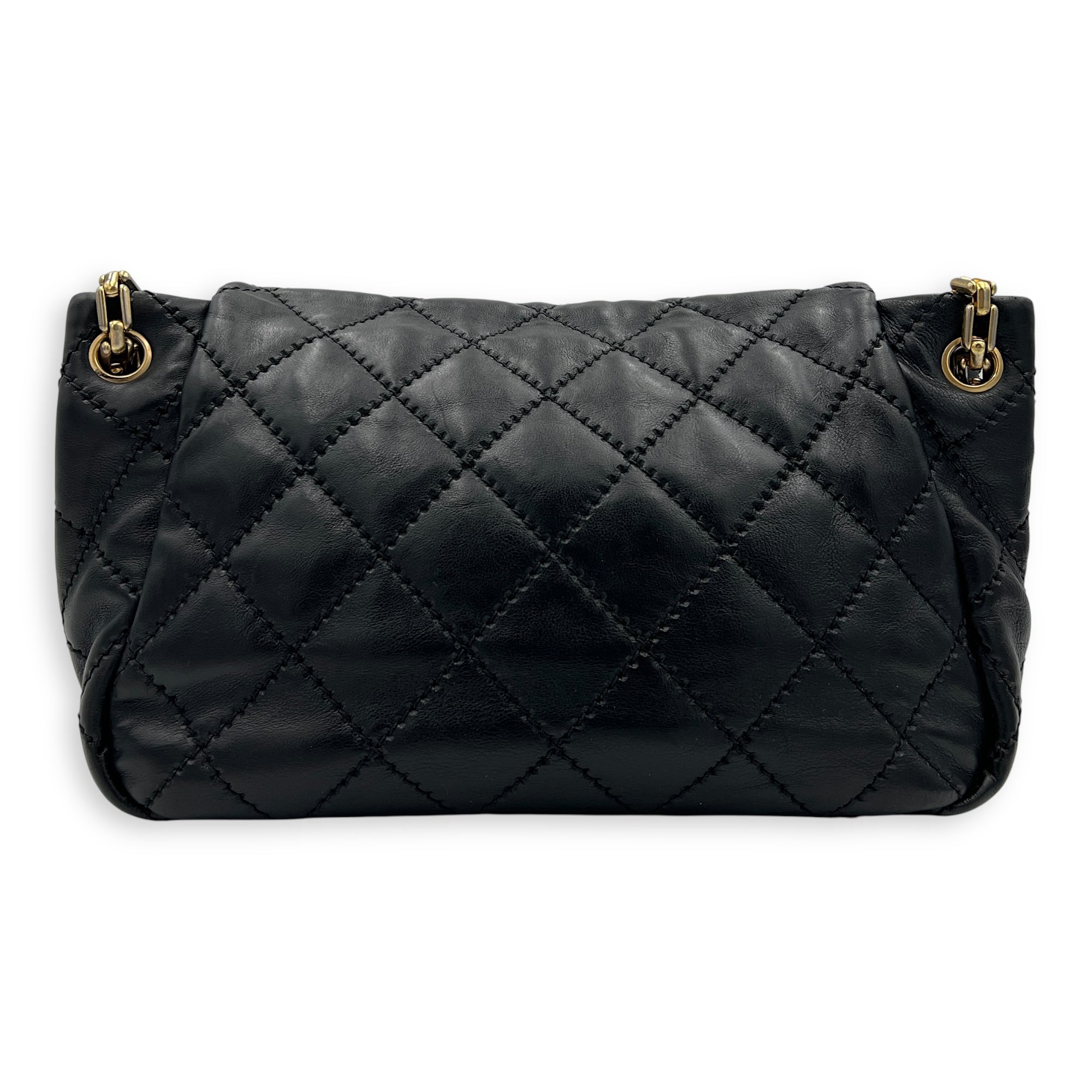 Retro Chain Accordion Shoulder Bag Black in Calfskin, Gold hardware