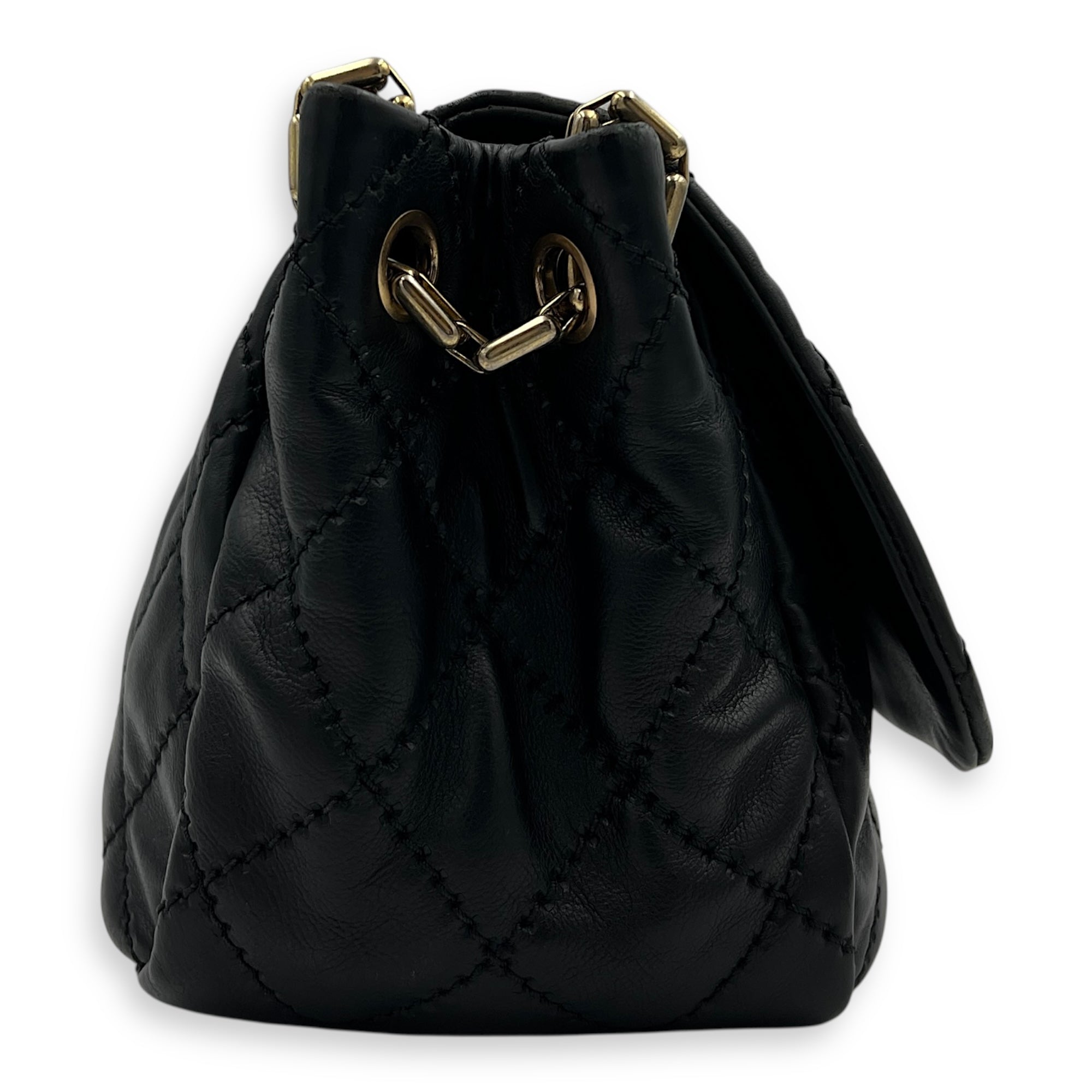Retro Chain Accordion Shoulder Bag Black in Calfskin, Gold hardware