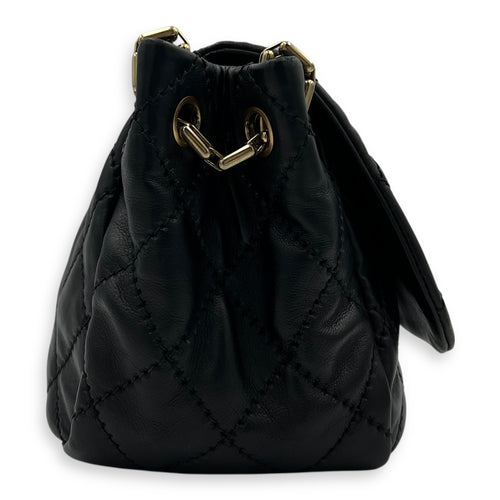 Retro Chain Accordion Shoulder Bag Black in Calfskin, Gold hardware