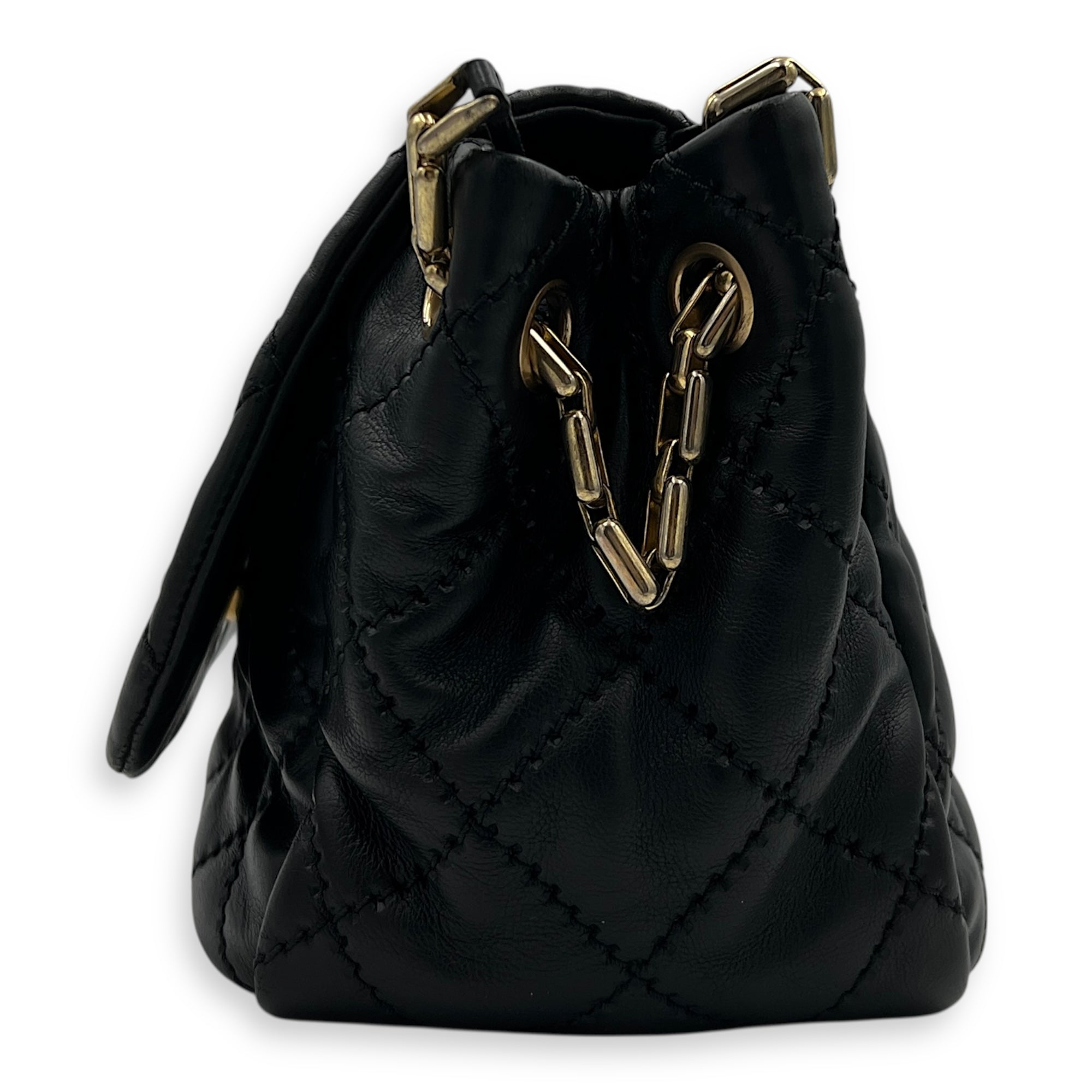 Retro Chain Accordion Shoulder Bag Black in Calfskin, Gold hardware