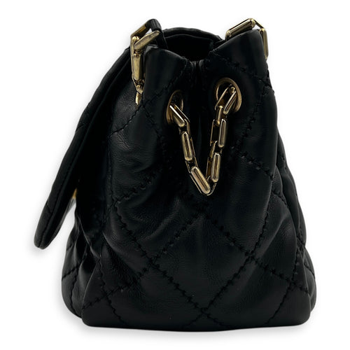 Retro Chain Accordion Shoulder Bag Black in Calfskin, Gold hardware