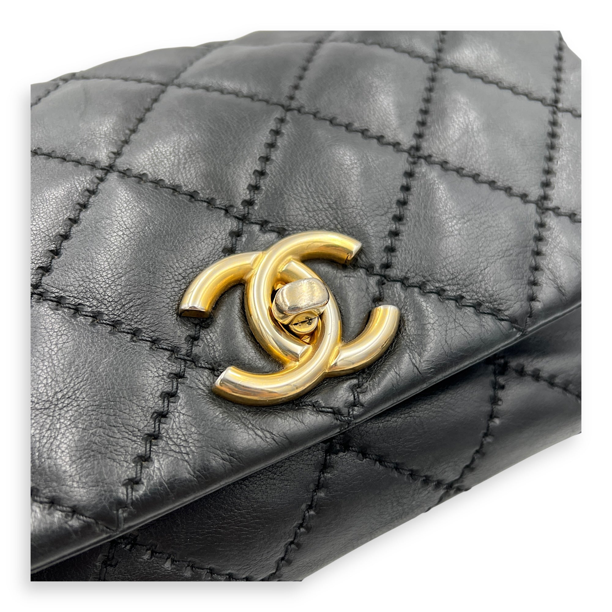 Retro Chain Accordion Shoulder Bag Black in Calfskin, Gold hardware