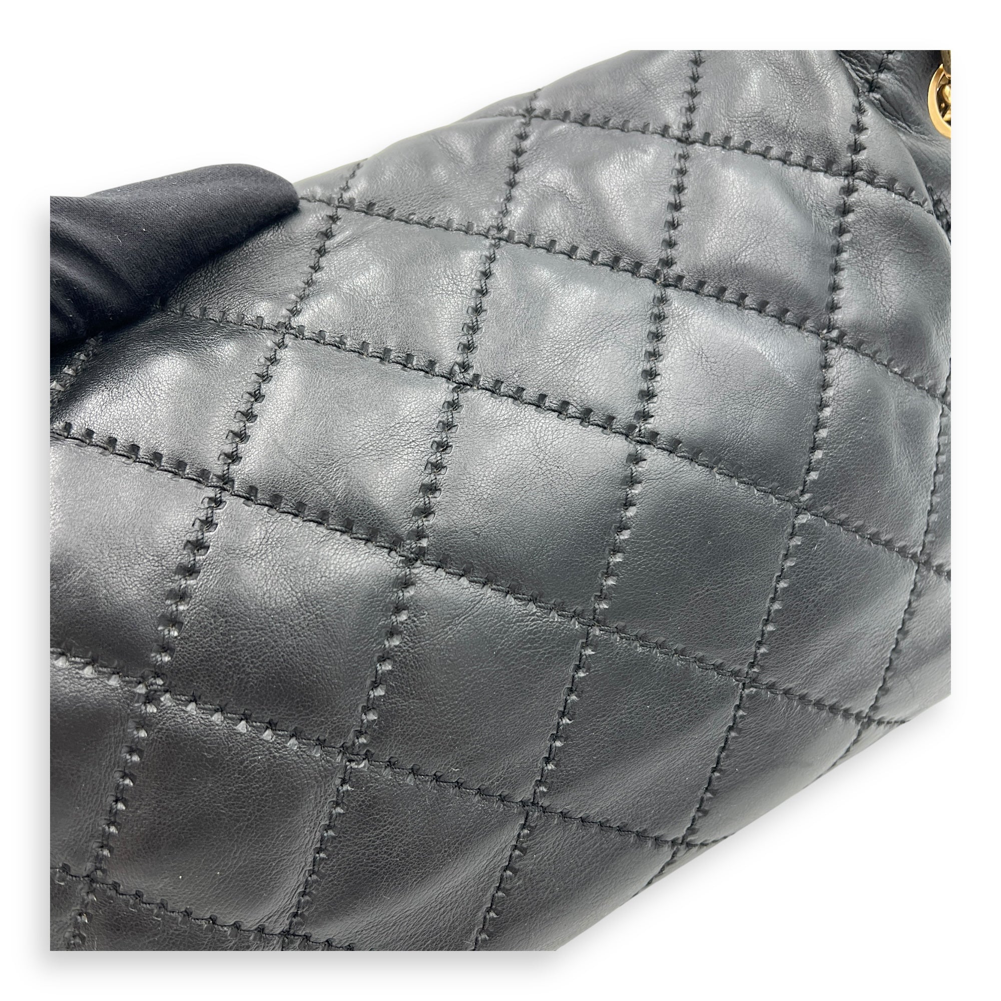 Retro Chain Accordion Shoulder Bag Black in Calfskin, Gold hardware