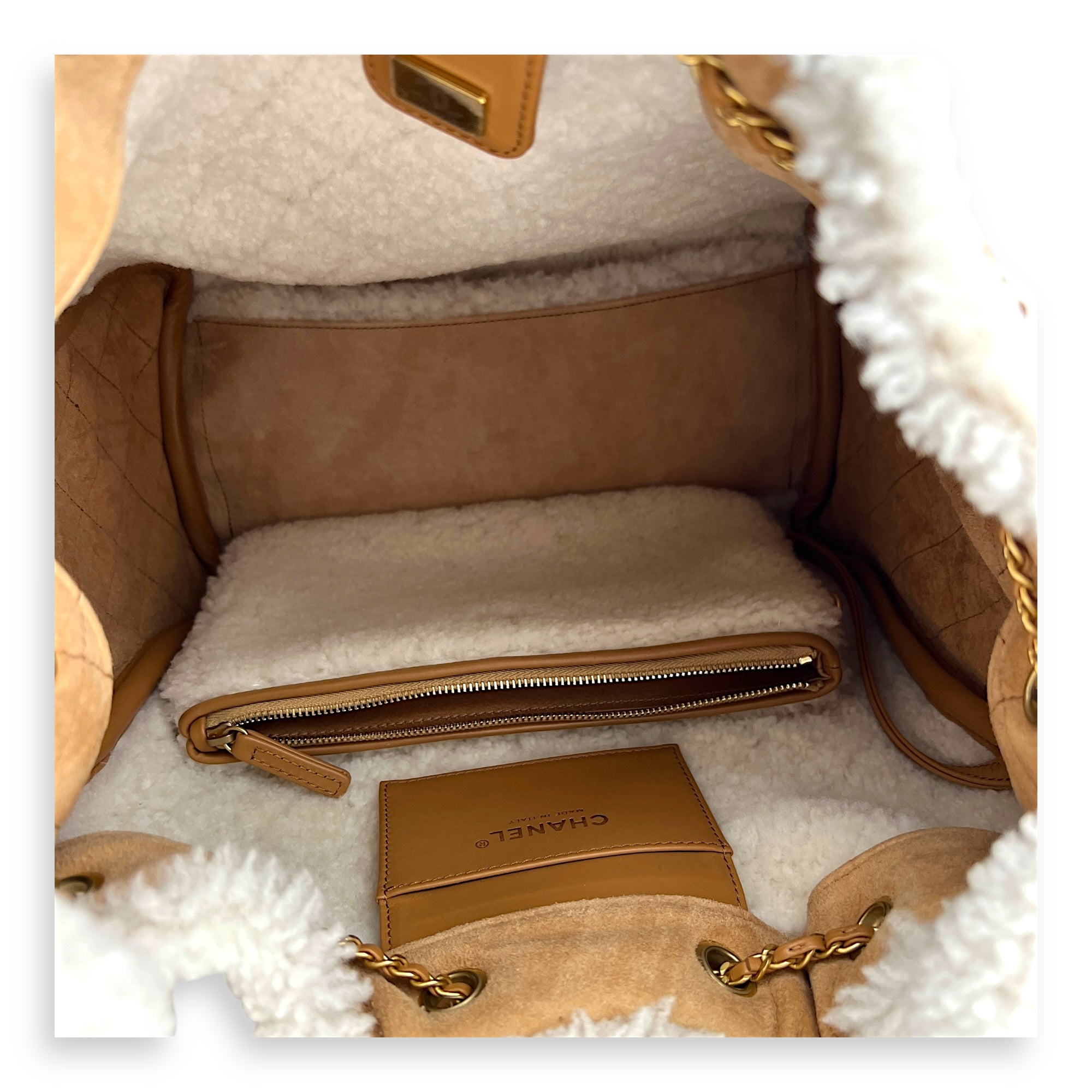 C25 Hobo Medium Brown Shoulder Bag in Shearling, Gold hardware