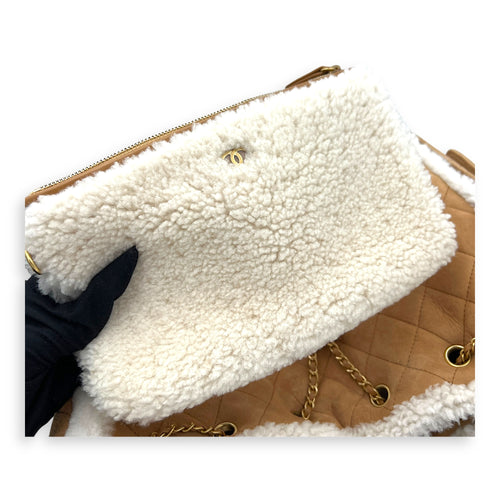 C25 Hobo Medium Brown Shoulder Bag in Shearling, Gold hardware