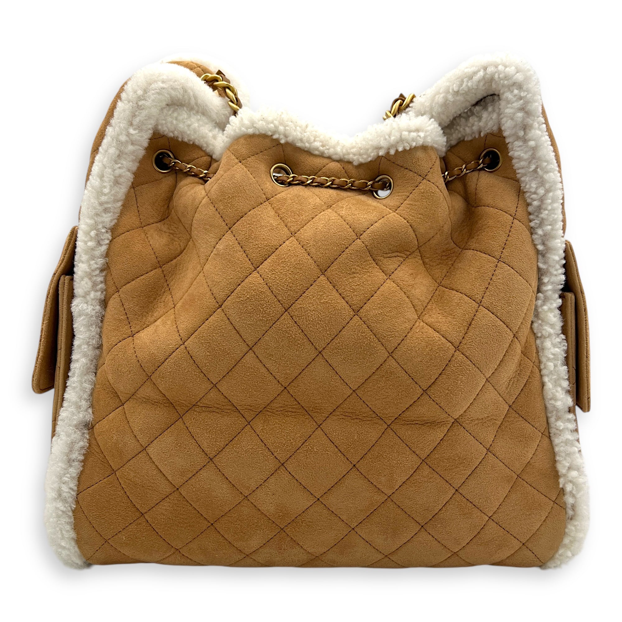 C25 Hobo Medium Brown Shoulder Bag in Shearling, Gold hardware