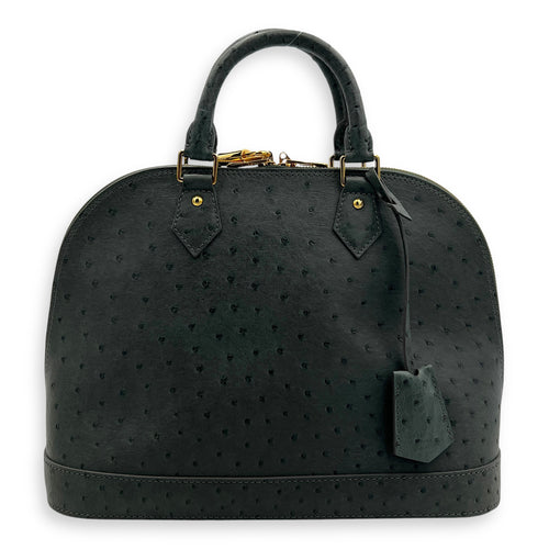 Alma Top Handle Bag PM Grey in Ostrich, Gold hardware