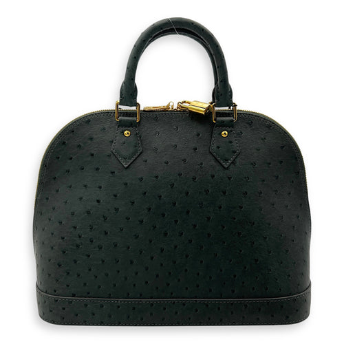 Alma Top Handle Bag PM Grey in Ostrich, Gold hardware
