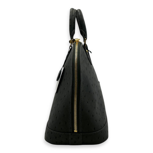 Alma Top Handle Bag PM Grey in Ostrich, Gold hardware
