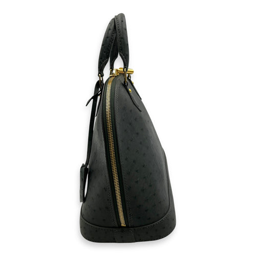 Alma Top Handle Bag PM Grey in Ostrich, Gold hardware