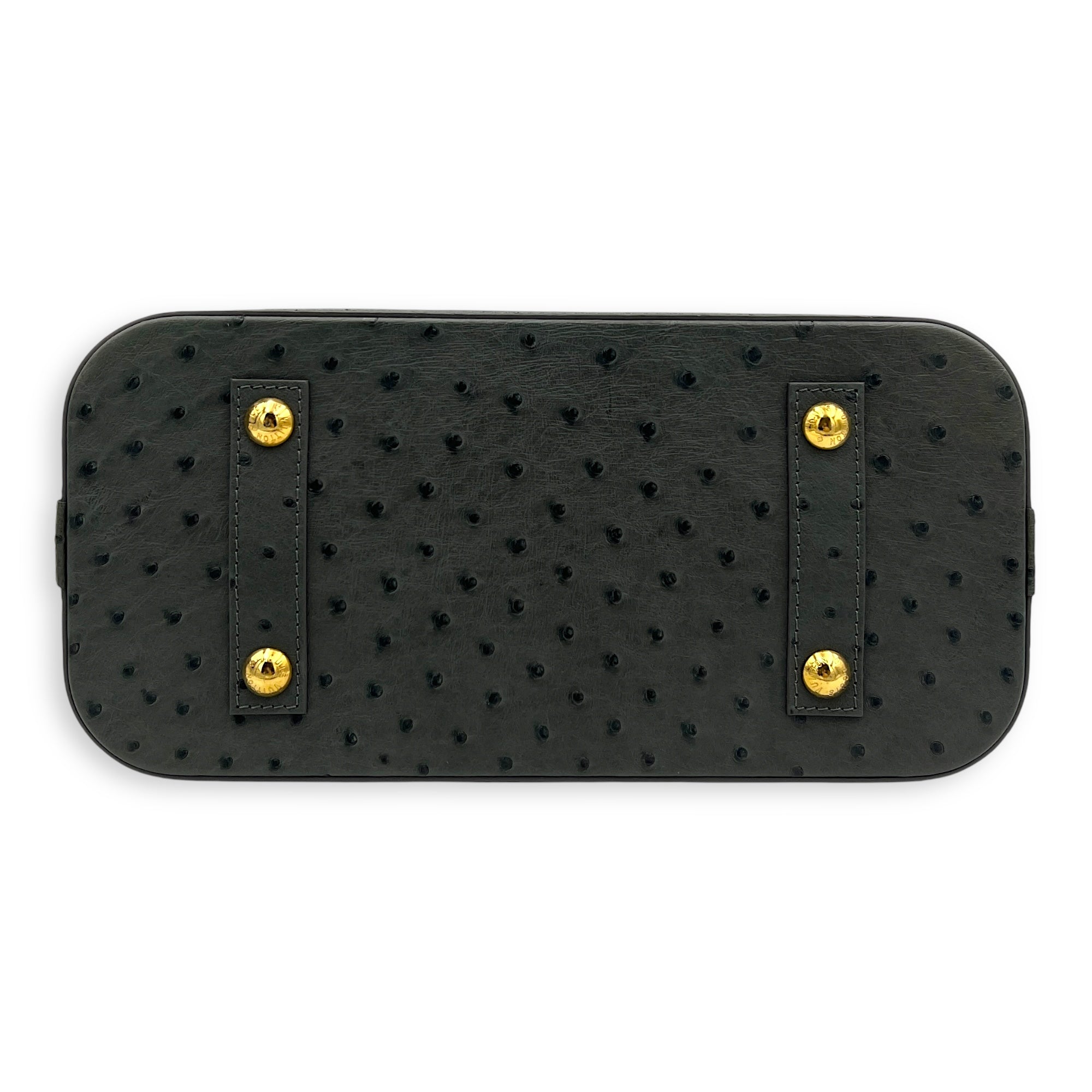 Alma Top Handle Bag PM Grey in Ostrich, Gold hardware