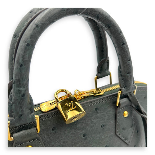 Alma Top Handle Bag PM Grey in Ostrich, Gold hardware