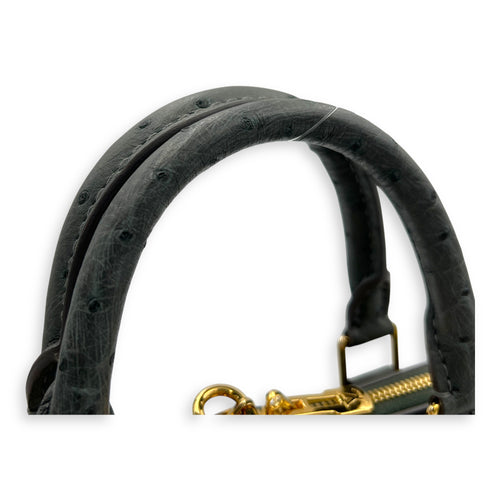 Alma Top Handle Bag PM Grey in Ostrich, Gold hardware