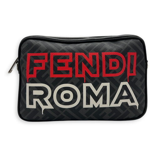 Camera Black Crossbody Bag in Coated Canvas, Silver hardware