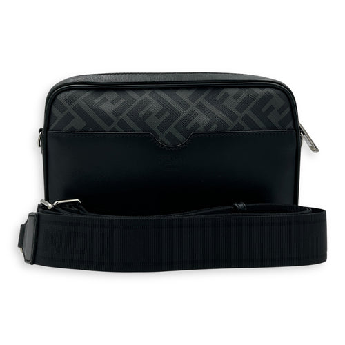 Camera Black Crossbody Bag in Coated Canvas, Silver hardware