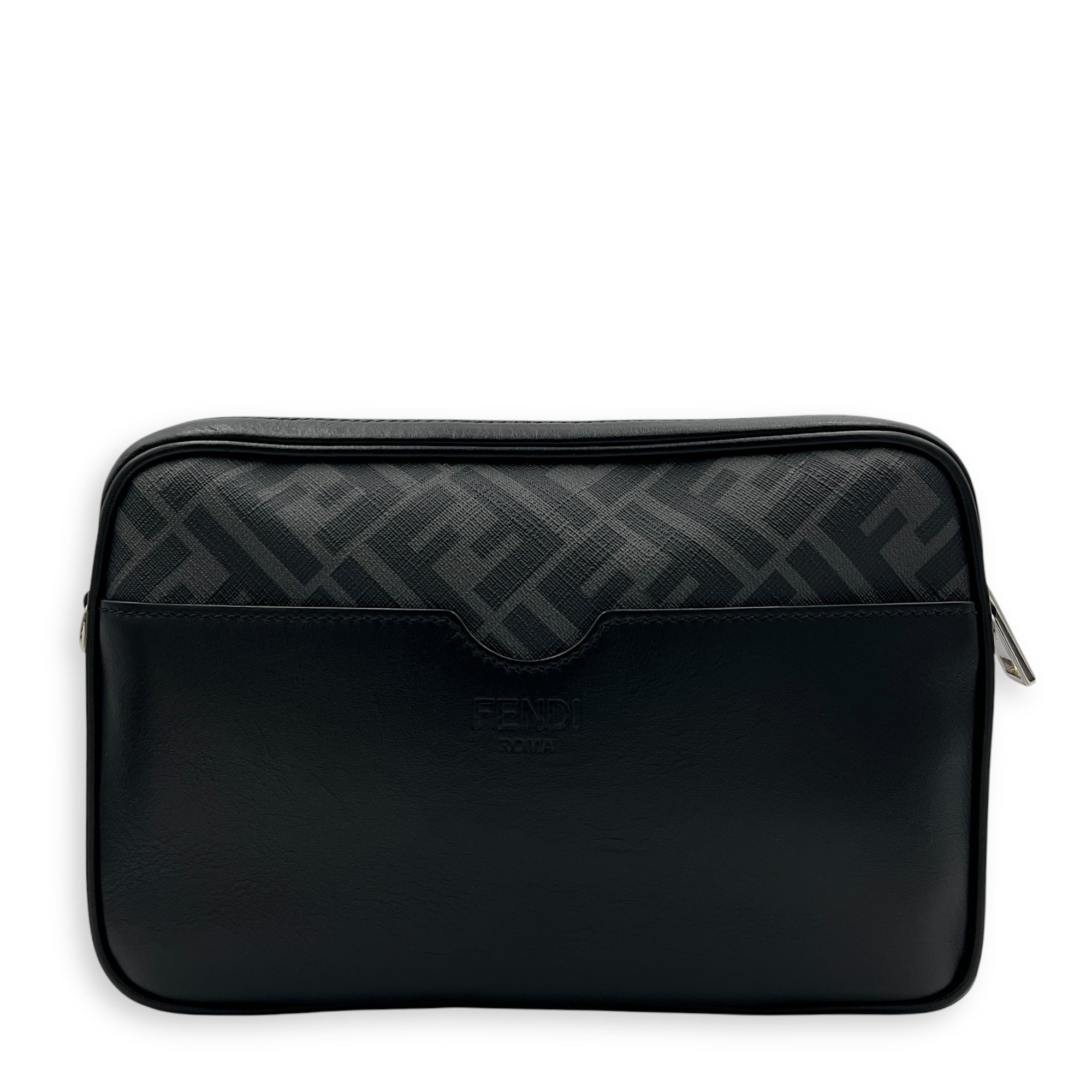 Camera Black Crossbody Bag in Coated Canvas, Silver hardware