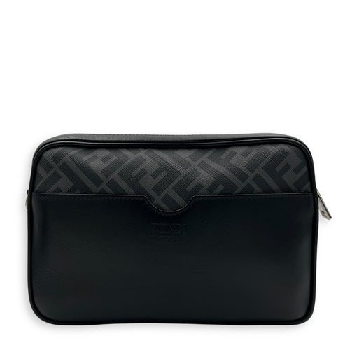 Camera Black Crossbody Bag in Coated Canvas, Silver hardware