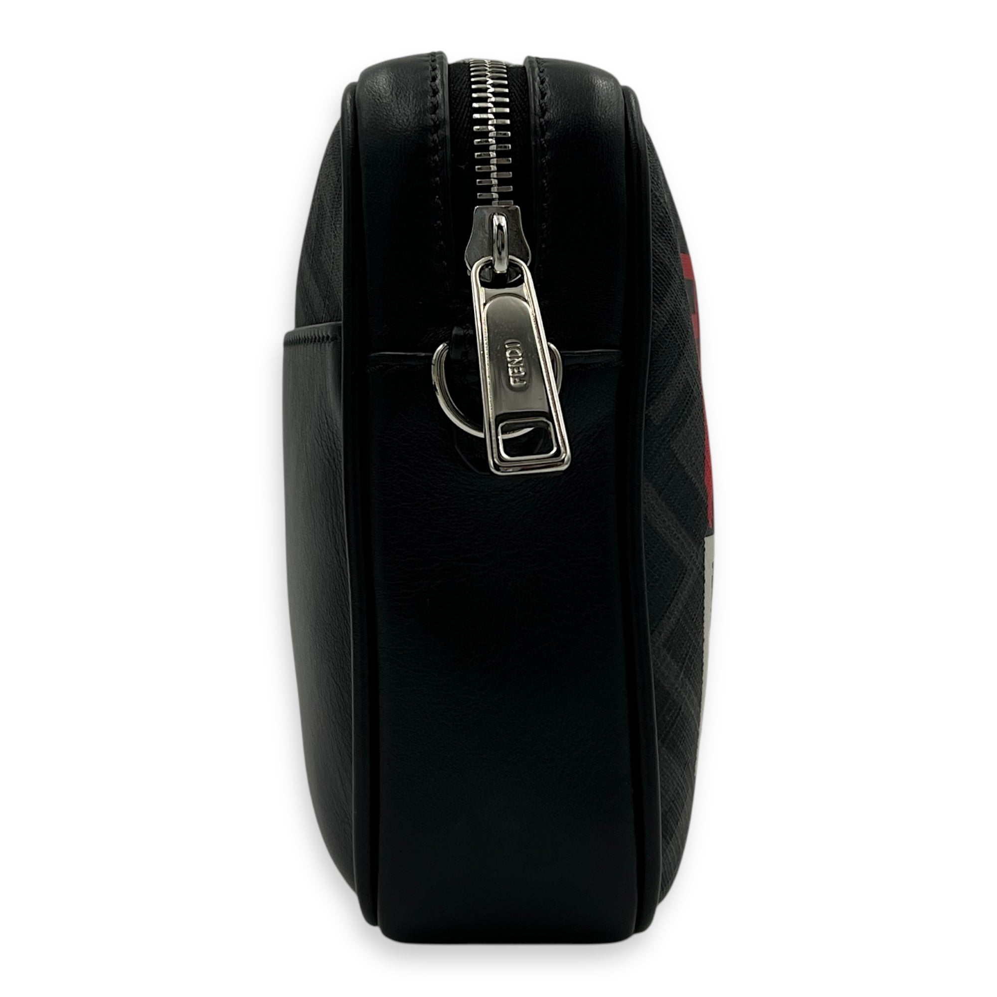 Camera Black Crossbody Bag in Coated Canvas, Silver hardware