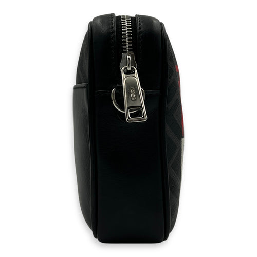 Camera Black Crossbody Bag in Coated Canvas, Silver hardware