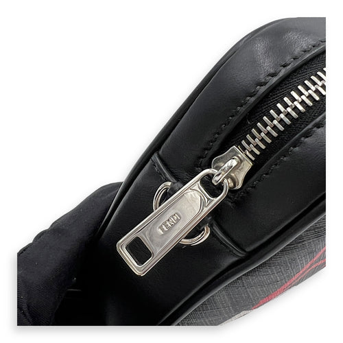 Camera Black Crossbody Bag in Coated Canvas, Silver hardware