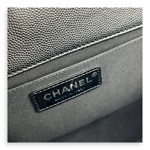 Boy Shoulder Bag Medium Black in Caviar Leather, Ruthenium hardware