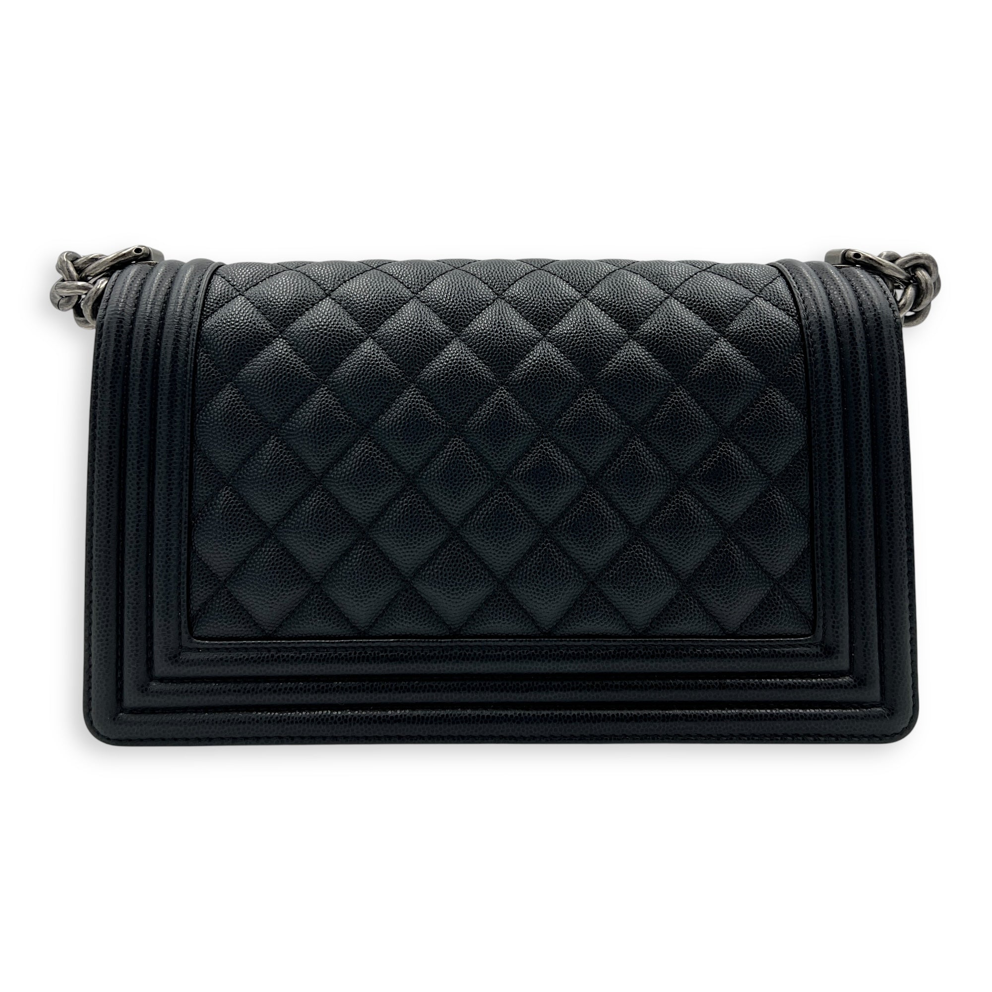 Boy Shoulder Bag Medium Black in Caviar Leather, Ruthenium hardware