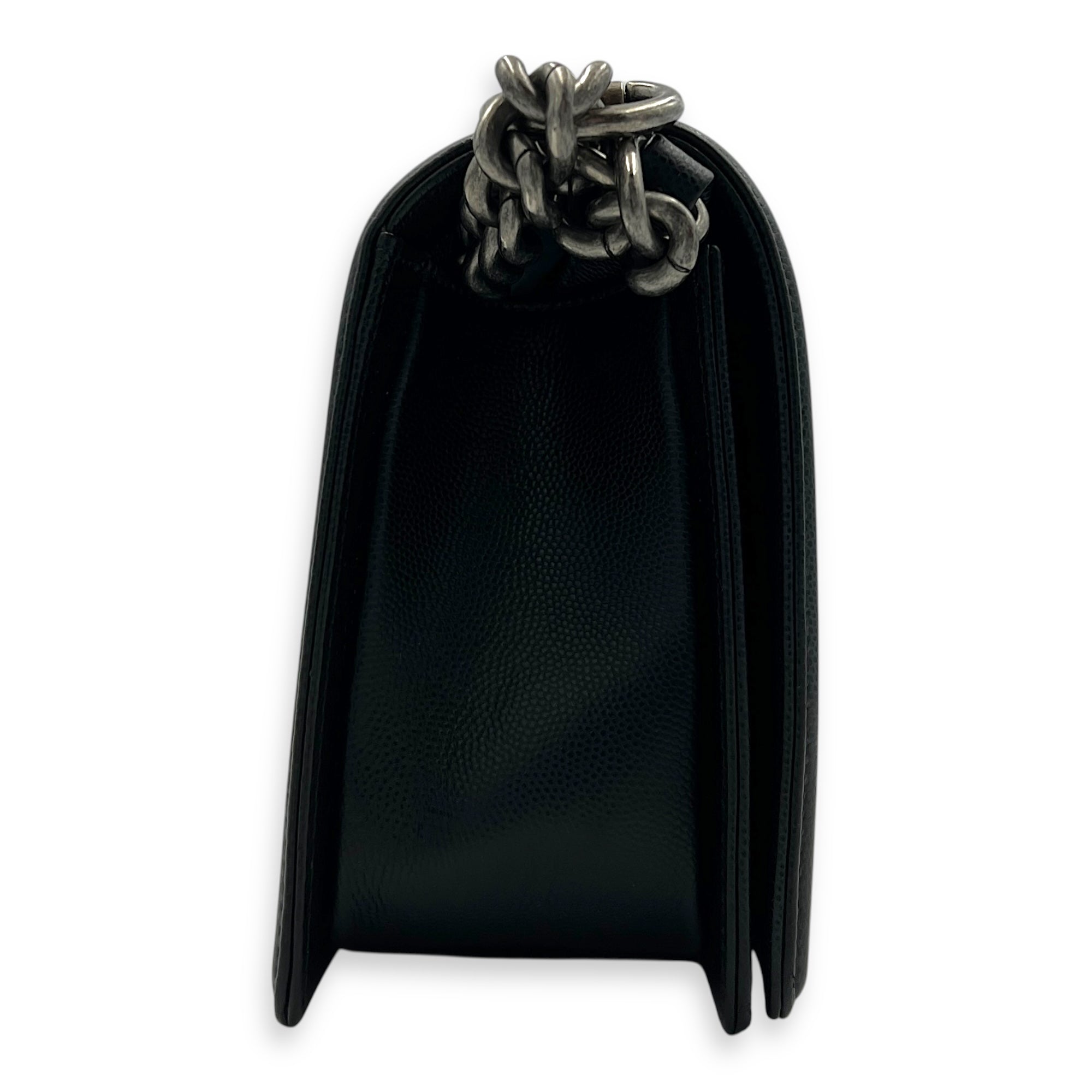 Boy Shoulder Bag Medium Black in Caviar Leather, Ruthenium hardware